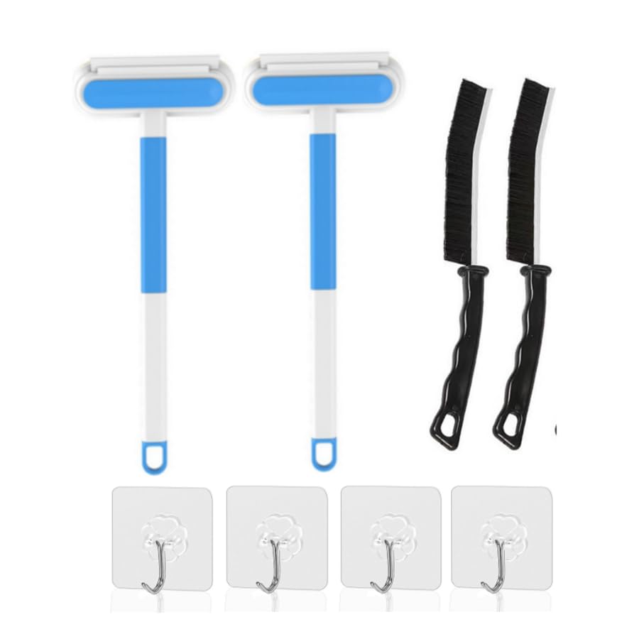 Image of Three in one non disassembly and cleaning screen window brush, glass scraper, dry and wet cleaning brush+scraper+gap brush, multifunctional clothing hair scraper 8PCS (blue)