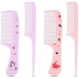 AYBUY 4 Stück Haarkamm Mädchen, Süßer Kamm Set, Haarbürste Kinder Trocken und Nasshaarbürste, Friseur Kämme Kinder Haarbürste Geschenk, Stielkamm Baby Hair Brush (Lila + Rosa)