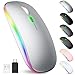 Produktbild AAJO PC Maus Kabellose, LED Wiederaufladbare Leise Funkmaus Laptop Wireless Mouse, 2.4 G USB Mäuse mit USB-Empfänger Typ C Kompatibilität mit Computer/PC/Tablet (Matte Silver)