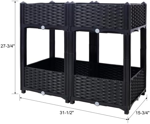 LuckyNote】Raised Beds - Elevated Planter Garden Box with Drainage Plug Raised Garden Beds for Vegetable/Flower/Herb Outdoor Standing Planter Beds Gardening Kit,31.5"x15.7"x27.7" (Black)