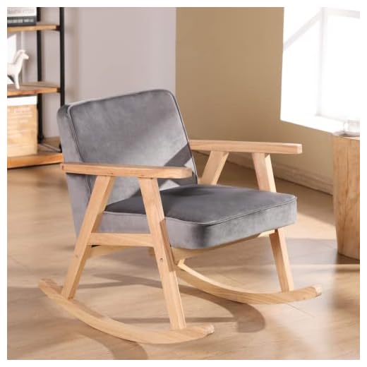 Wahson Silla Mecedora Retro de Madera con Patas de Madera Maciza Butacas de Salon Silla Sillón Relax para Habitación/Sala de Estar/Dormitorio(Gris)