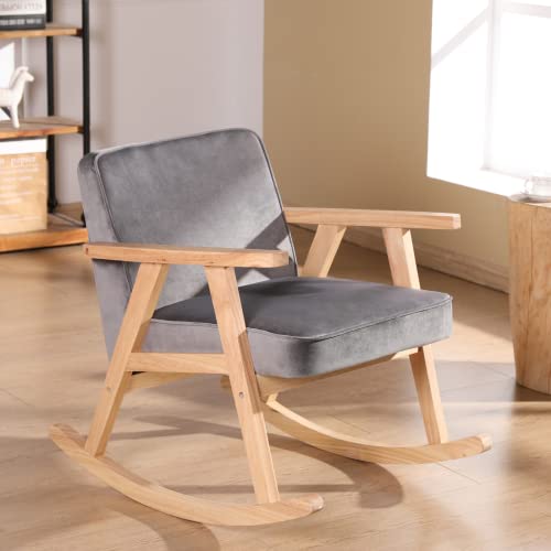 Sillón Vintage Mecedor Terciopelo Gris