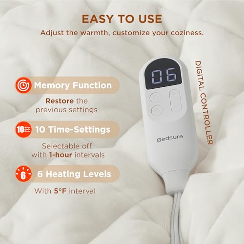 Image of Bedsure Electric Blanket Full Size - Heated Weighted Blanket Full with 6 Heat Settings, Fasting with 10 Time Settings & 8 Hours Auto-Off (72x84 inches, Ivory)