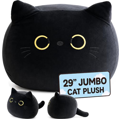 Image of Jumbo Black Cat Plush Pillow - 29 Inch Large Squishy Giant XXL Stuffed Toy