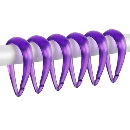 Top-spring Purple Plastic Shower Curtain Hooks Rings - 12 Pcs Drop Shaped Shower Hooks for Curtain Bathroom Shower Rod