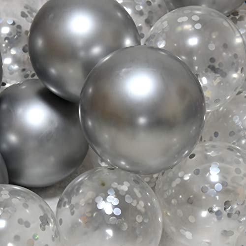 Image of Party Balloons 12inch 50 Pcs Latex Confetti Balloons Birthday Balloons Party Decoration Wedding Baby Shower Christmas Party-Confetti Silver