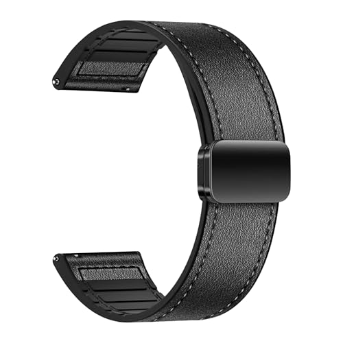 ONE ECHELON Quick Release Watch Band Compatible With Mobvoi Ticwatch E3 Faux Leather Adjustable Clasp Replacement Band (Black)