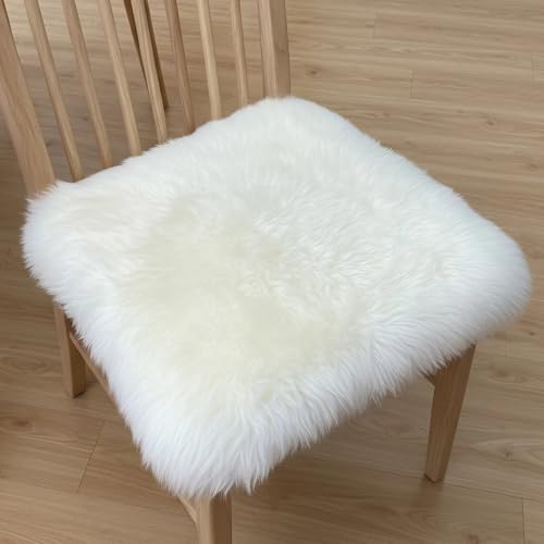 Kopal Sheepskin Chair Pad Genuine Natural Lambskin Cushion with Foam Padded 18x18 Inches Natural White 1 Pack