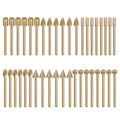 Juego de 40 brocas de diamante, 6 brocas de diamante tipo 1/8 pulgadas, accesorios de herramienta giratoria para tallar, moler, pulir y grabar en piedra, cerámica, vidrio