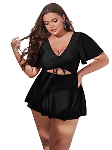 Makemechic Women's Plus Size Tankini Swimsuit Cut Out High Waisted 2 Piece Bathing Suit Black 2Xl #TOP20