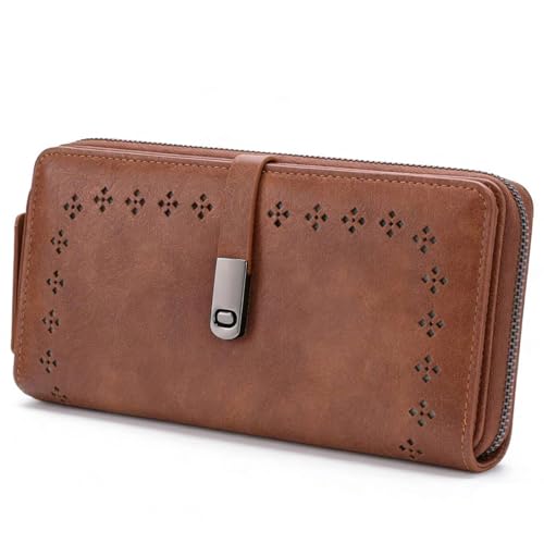 BVEOGMRO Wallet for Women Large Capacity RFID Blocking Leather Bifold Card Holder with Zipper Change Pocket