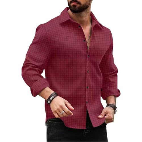 Image of DEELMO Men's Regular Fit Button Down Dress Shirts Textured Long Sleeve Casual Hawaiian Shirt
