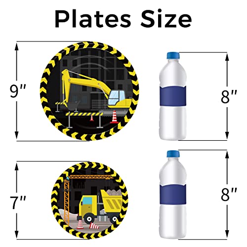 Construction Birthday Party Supplies Set 98 Pcs Disposable Paper Plates Black Napkins Forks For Boys Kids Birthday Dinner Tableware For Dump Truck Themed Party Decorations #TOP1
