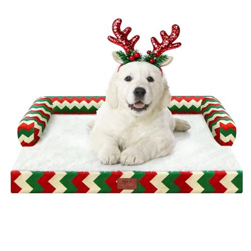 Christmas Dog Bed Large Sized Dogs-Orthopedic Waterproof Dog Beds,Comfort Pets Couch Sofa with Washable Removable Cover,Christmas Holiday Themed Pet Bed for Large Cat Dogs