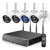 【双方向通話・ダブルアンテナ】OHWOAI 防犯カメラセット 4台 屋外用 ワイヤレス 広角レンズ 無線接続 電源スイッチ付 家庭用 監視カメラ