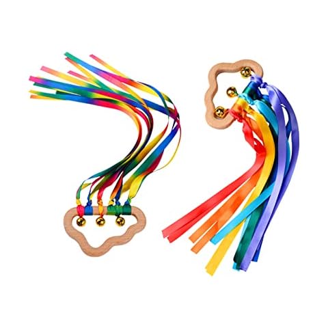 2 Pack Baby Sensory Toy, Baby Toys 6 Months Plus,Rainbow Wooden Ribbon Rings Toy Baby Rattles for Toddler Boys Girls Cover