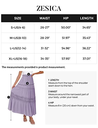 Zesica Women's 2023 Summer Bohemian Solid Color Lace Trim Flowy A Line Beach Long Maxi Skirt With Pockets,Purple,X-Large #TOP5