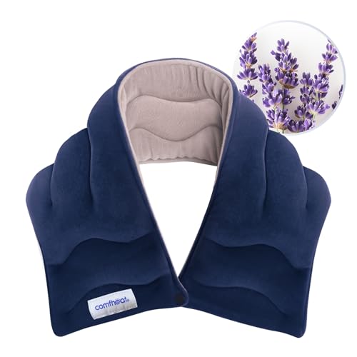 Comfheat Neck Heating Pad Microwavable for Neck Pain Relief Moist Hot Compress Microwave Neck Warmer Wrap for Sore Muscles Relief Lavender Aroma 25 x 5.7 Inches Blue