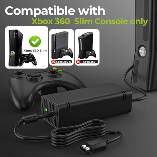 Image of AC Adapter for Xbox 360 Slim Console,135W Power Supply Brick with Cord,Replacement Power Brick for Xbox 360 Slim Console(Not Fit for Xbox360 /Xbox360 E Console)