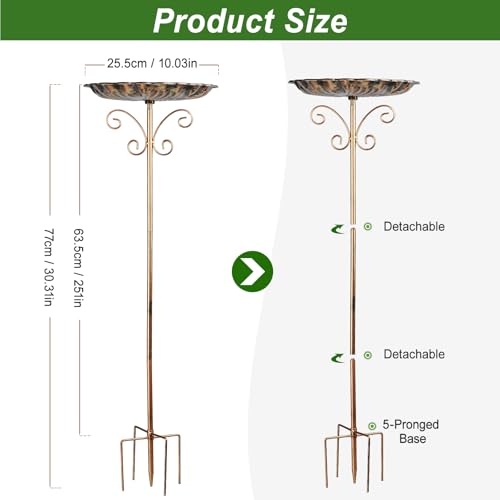 Bird Feeders Station Tray, Pole Stand Station Outdoor Accessory, 30 Inch Metal Feeder Bird Bath for Attracting Wild Birds Hummingbirds - Thumbnail 2