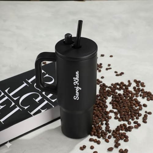 Image of Giftana Personalized Coffee Tumbler with Name, Customized Travel Mug with Lid, Coffee Mug for Men, Valentine Day Gifts, Corporate Gifts for Employee (Black,710ml)