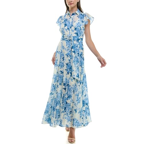 Robe maxi fleurie à boutons ajustée par ceinture pour silhouette élancée
