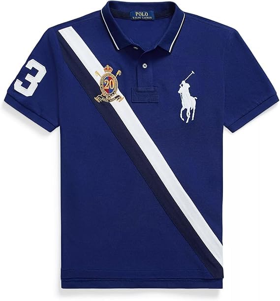 POLO RALPH LAUREN Mens Classic Fit Big Pony 20th Anniversary Crest Polo (Large, Navy)