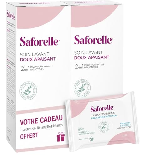 Saforelle Soin Lavant Doux 2x500ml et lingettes pour hygiène intime quotidienne