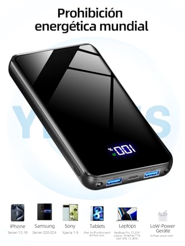 Power Bank,20000mAh Powerbank Schnellladefunktion 22,5W USB-C PD3.0 & QC4.0 Tragbarer Externer HandyAkkus mit LED Display,Kompatibel mit iPhone 16 Pro Max 15 14 Galaxy S25 Edge,für Reisen, Camping