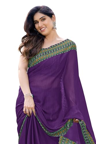 Image of MIRCHI FASHION Saree for Woman Chiffon Georgette Polka Dot Border | Plain Lightweight Women's Sari with Printed Pallu and Blouse Piece