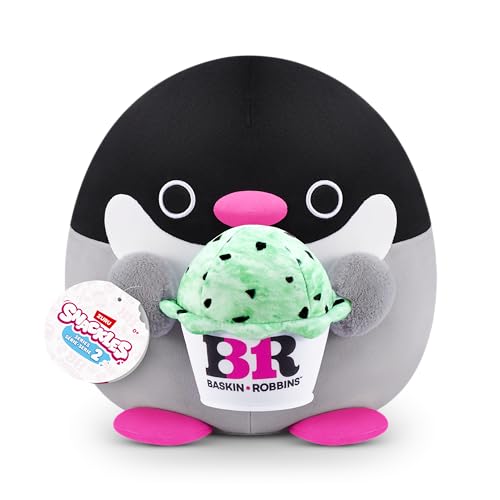 Snackles, Series 2, Penguin (Baskin Robbin), Plush Toy, Cuddly Squishy Comfort Plush with License Snack Brand Accessory, Medium (35 cm), Brown Box, (Penguin)