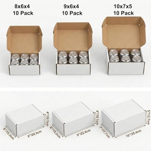 Image of WIFTREY 30 Pack Assorted Sizes Shipping Boxes, 10X7X5 & 9X6X4 & 8X6X4 Small shipping box White, 10 PCS Each Corrugated Cardboard Box for Packaging Small Business, Mailing