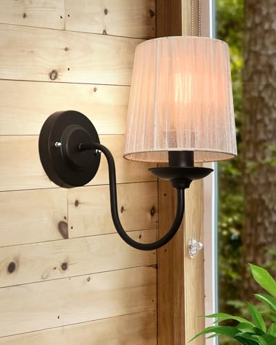 Image of Homesake Antique Brass Wall Sconces Lighting Fixture, E27 Industrial Vintage Gold Wall Light Lamp Bathroom Decor for Bedroom Living Room, Sheen Fabric Shade, Brass (Black, Set of 1)