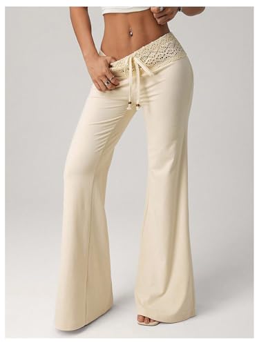 Verdusa Women's Crochet Knit Lounge Pants Casual Straight Leg Long Trousers3