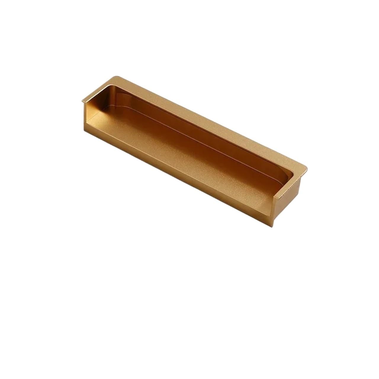 ATEUXOL Recessed Door Handles Drawer Door Cabinet Handle Skin Texture Slotted Embedded Same Color Dark Button(Brass Gold 120mm)