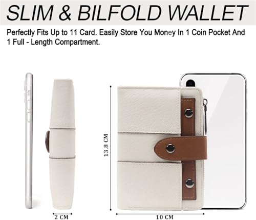 Image of INOVERA (LABEL) Small Wallet for Women & Girls - Stylish Faux Leather Ladies Hand Purse for Card, Cash, Coin, ID Window with Zipper Pocket (White and Brown)
