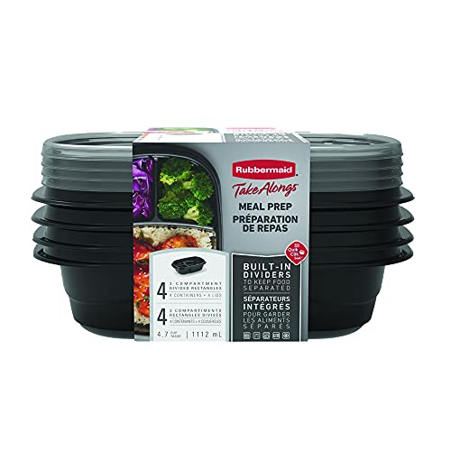 Rubbermaid TakeAlongs Divided Base Container, Black, Set of 4 (2127152)