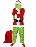 ADOMI Christmas Costume for Men Green Big Monster 8PCS Deluxe Adult Santa Suit Xmas Furry Outfit Set Halloween Holiday L
