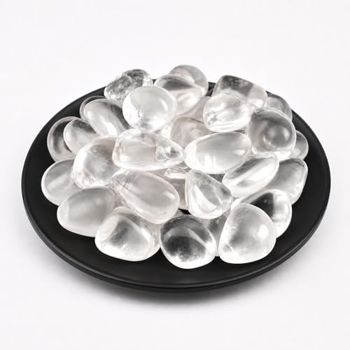Image of Polished Stone Set Clear Quartz Crystals, 0.8 inch Handpicked Tumbled Gemstones Jasper Rocks, Pebbles for Reiki, Chakra, Healing, Home Decor
