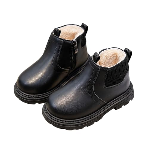 Bottes pour filles avec semelle souple en polyuréthane - Talon plat tendance - Confortable - Pour un usage quotidien - Chaussures d'hiver inspirées du Royaume-Uni - Pour enfants de 1 à 6 ans, 01 Noir