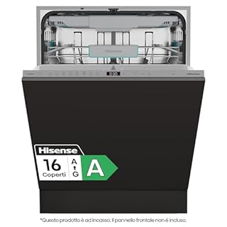 Hisense HV16A - Lavastoviglie, 16 coperti, 3 cesto, 8 programmi, motore inverter, partenza ritardata, total dry, Intensive Clean Zone, touch, incasso