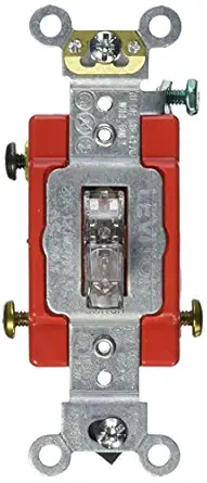 Leviton 20-Amp, 277 Volt, Toggle Lighted Handle, Illuminated Off 3-Way AC Quiet Switch, Extra Heavy Duty Grade, Self Grounding, Back and Side Wired, 1223-7LC, Clear