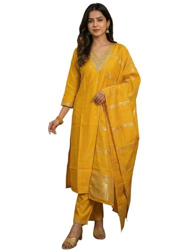 Image of INDO ERA Women's Viscose Self Design Straight Kurta with Pant & Dupatta Set