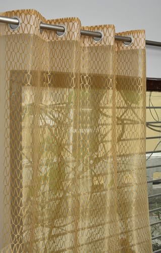 Image of HOME UTSAV Premium Sheer Net Curtain for Window 5 Feet | Transparent Net Fabric with Geometric Design | Pack of 1, Gold