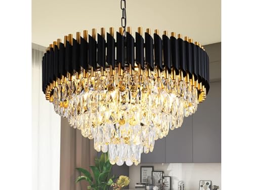 Image of Zingy Modern Ceiling Lamp 4-Tier Round Crystal Chandelier for Living Room | Modern Ceiling Light Jhumar for Hall for Home Decoration + 3 Color LED Light (Black Gold, 500MM) R