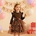 Sinhoon Toddler Dress Girls Ruffle Long Sleeve Layered Tulle Dress Fall Spring Fashion Party Dresses (Coffee, 2T)