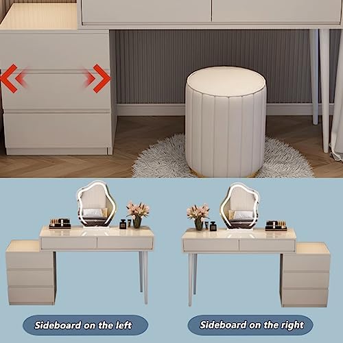 3-Color Lighted Vanity Desk Set with 2 Drawers, Dressing Table & Stool, Girls' Vanity with Moveable Bedside Table for Bedroom - 120cm/47.2in