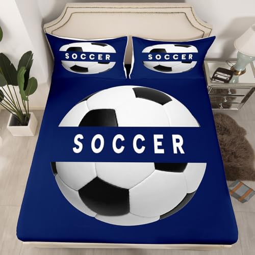 Homemissing Juego de sábanas bajeras para niños, niñas, adolescentes, juego de ropa de cama con diseño de balón de fútbol, para mujeres y hombres, regalo para amantes del fútbol, funda de cama con 2