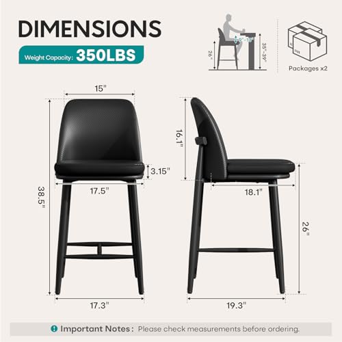 Image of GXJ Black Counter Height Bar Stools Set of 4, Dual Textured Seats