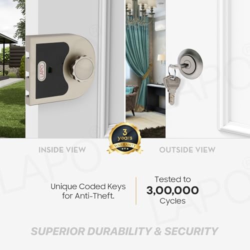 Image of LAPO Plum Lock, Vertibolt Ultra XL+, Deadbolt for Main Door, Left /Right-Handed Door, Inside Opening Door Lock with Reversible Lever Knob, Works with Single & Double Door, 3 Keys,Matt Finish